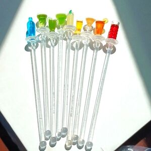 Cocktail stirrers. Vintage. Acrylic. Party Kitch. Charming. Drink identifiers.